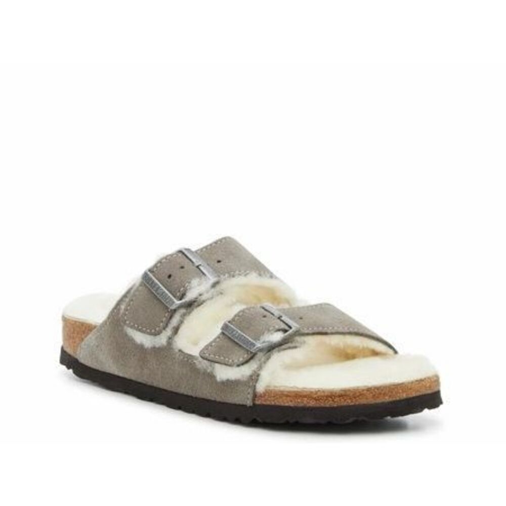 Birkenstock Arizona Shearling Suede Slide Sandal Women's 42 US 10.5 11 Grey Gray